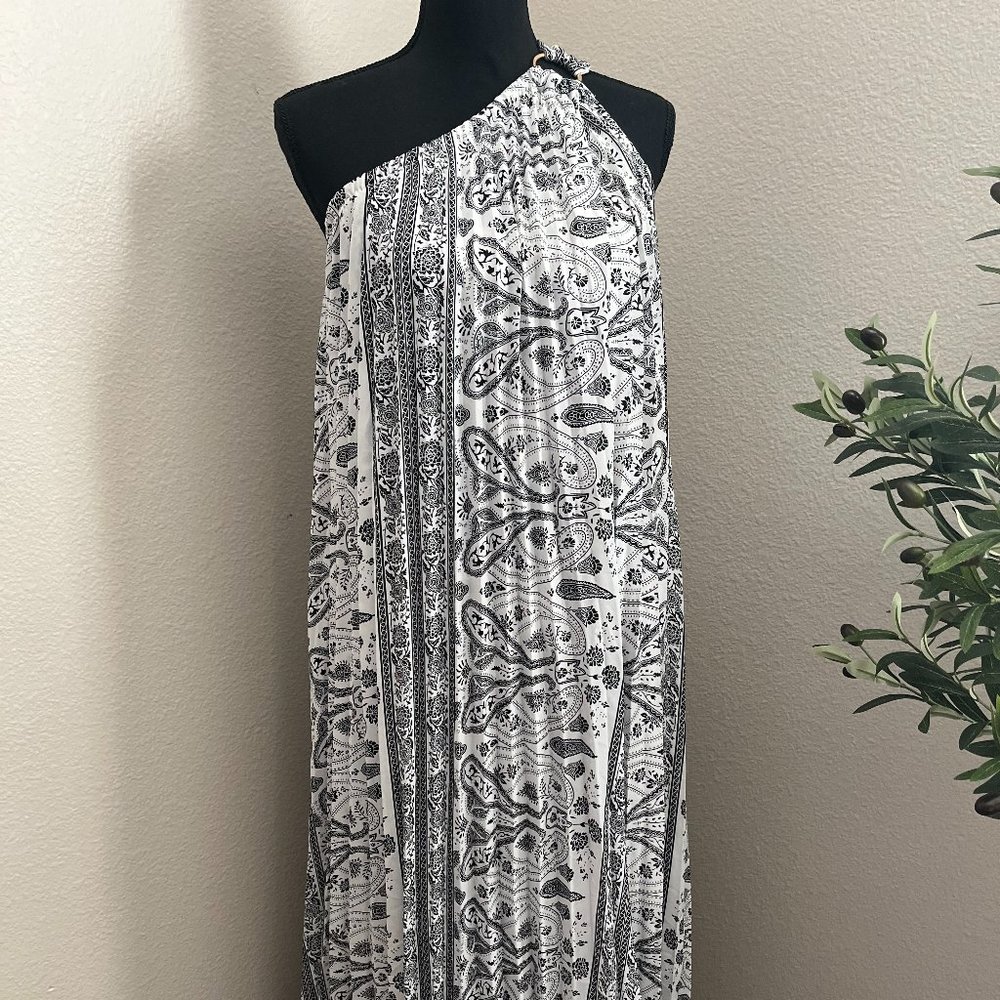 Lane Bryant one shoulder paisley black and white maxi dress Size 14
